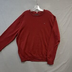 Tommy Hilfiger Crewneck Sweater Mens 2XL Burgundy Dad Pullover Preppy Cotton